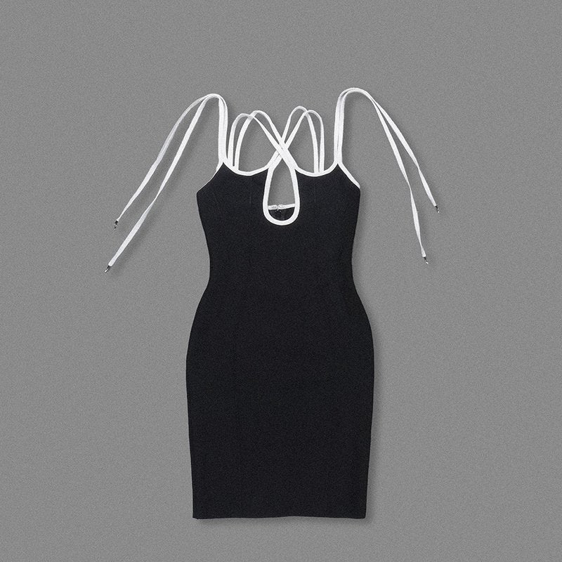 Cross-Strap Cutout Black Bandage Dress H6839