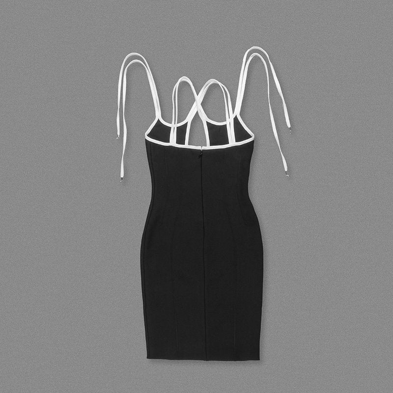 Cross-Strap Cutout Black Bandage Dress H6839