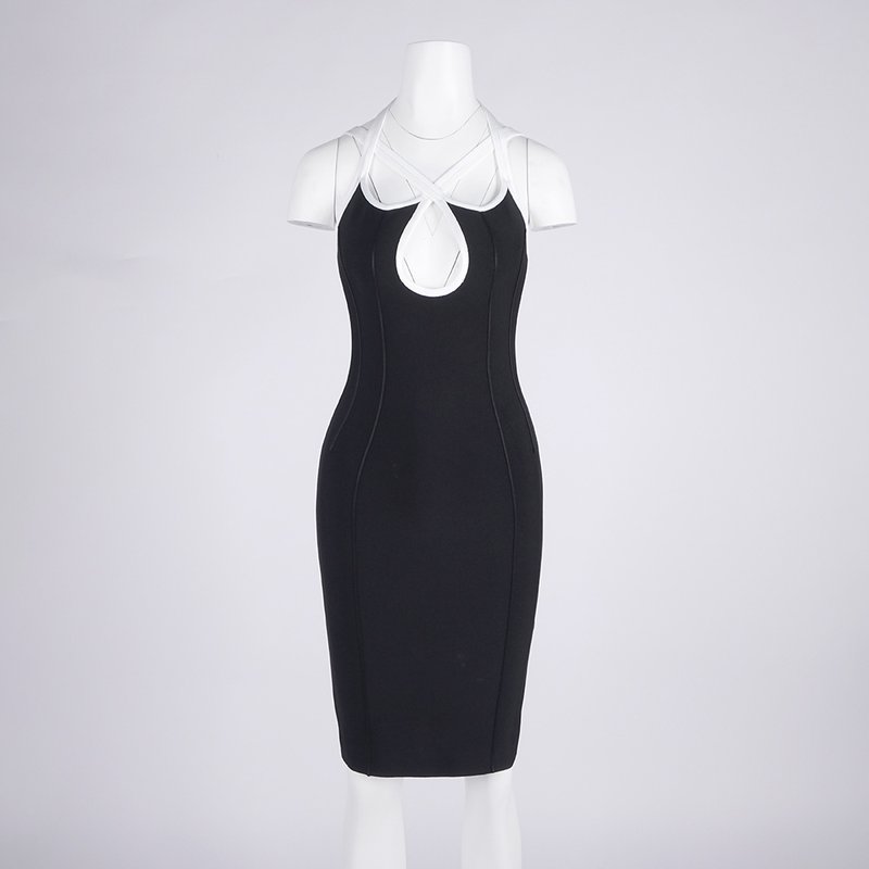 Cross-Strap Cutout Black Bandage Dress H6839
