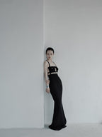 Cross-Strap Cutout Black Maxi Dress H6040