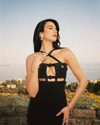 Cross-Strap Cutout Black Maxi Dress H6040