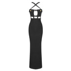 Cross-Strap Cutout Black Maxi Dress H6040