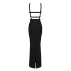 Cross-Strap Cutout Black Maxi Dress H6040