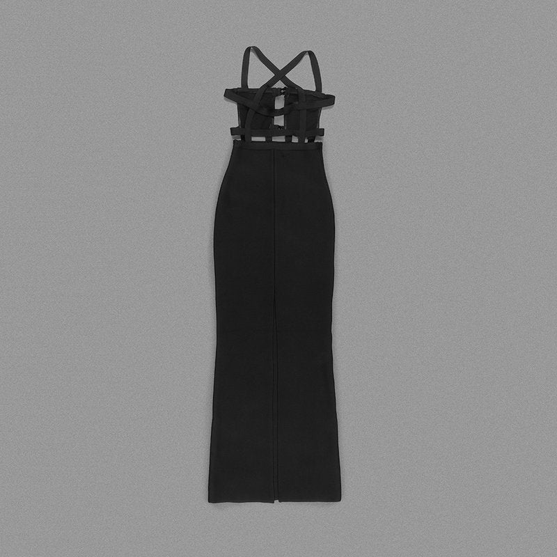 Cross-Strap Cutout Black Maxi Dress H6040