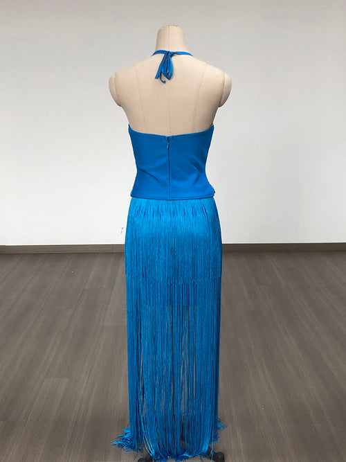 Cross-Strap Fringe Maxi Dress H6372