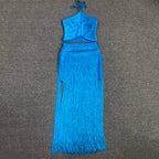 Cross-Strap Fringe Maxi Dress H6372
