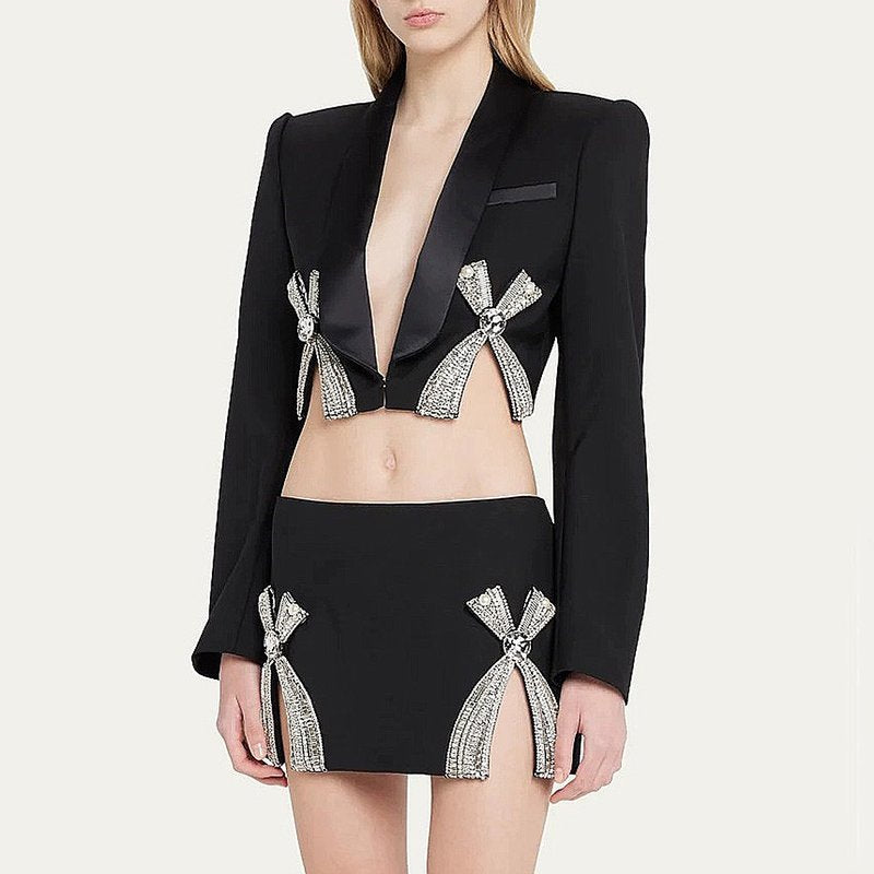 Crystal Bow Cutout Blazer Set H5946
