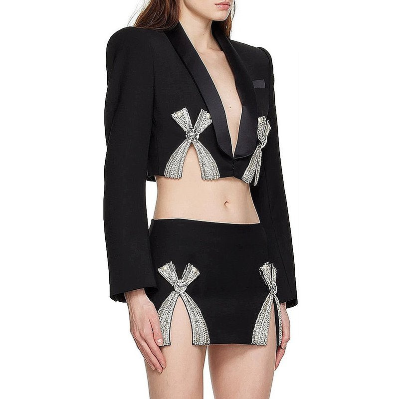Crystal Bow Cutout Blazer Set H5946