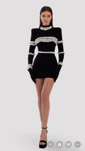 Crystal Embellished Black Mini Dress H5953
