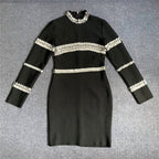 Crystal Embellished Black Mini Dress H5953