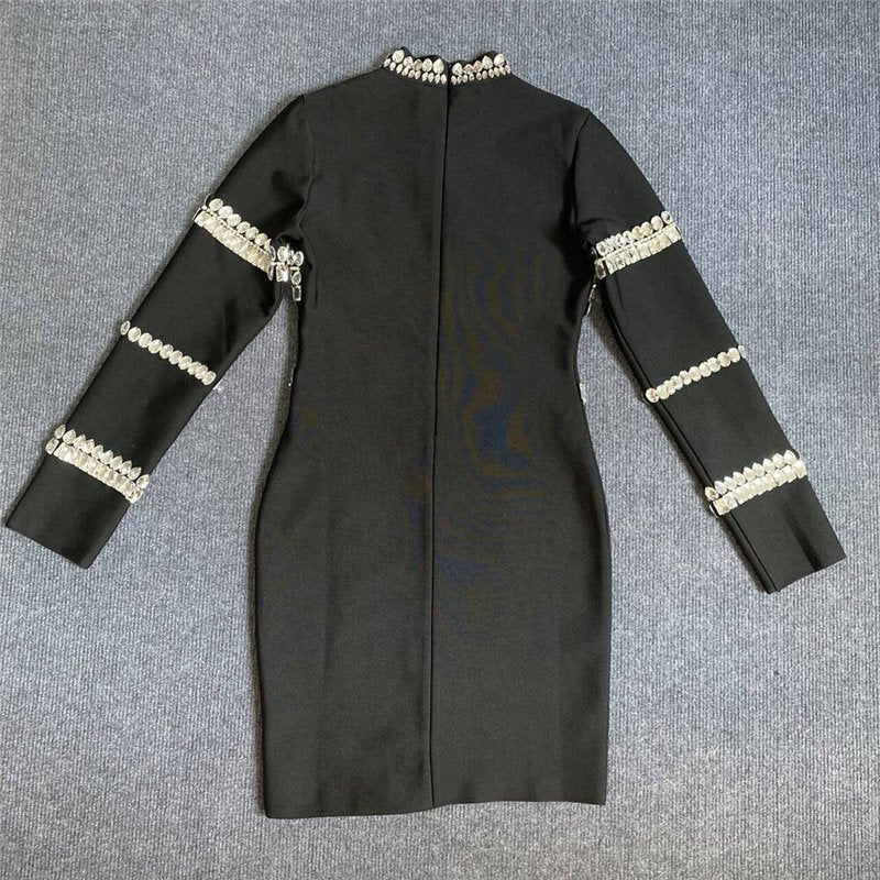 Crystal Embellished Black Mini Dress H5953