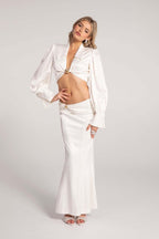 Cutout Blouse & Draped Skirt Set H6548