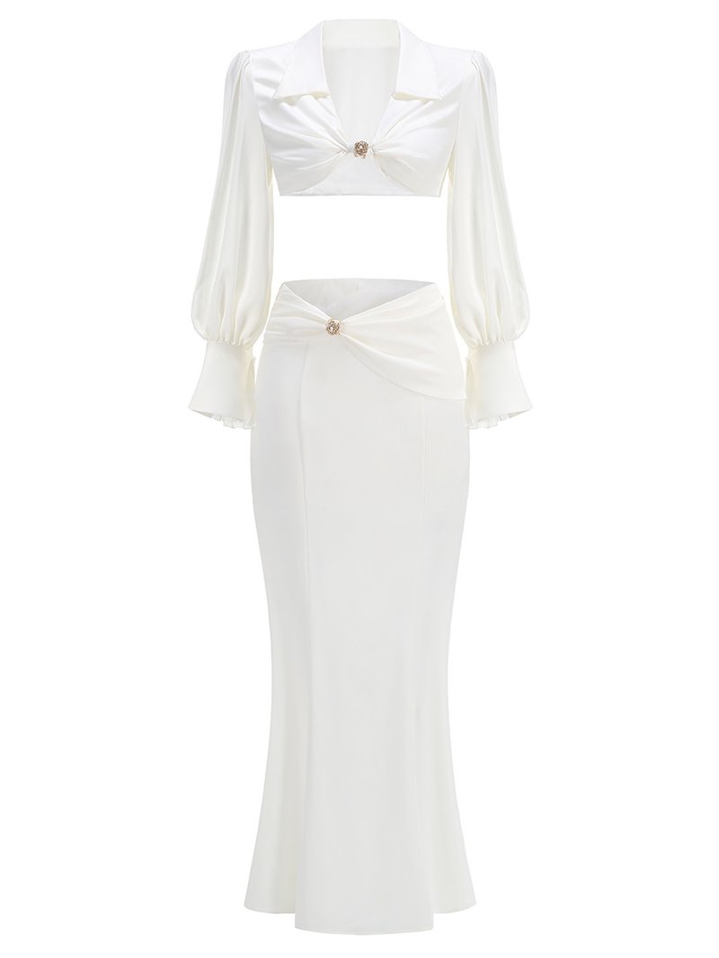 Cutout Blouse & Draped Skirt Set H6548