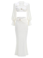 Cutout Blouse & Draped Skirt Set H6548