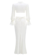 Cutout Blouse & Draped Skirt Set H6548