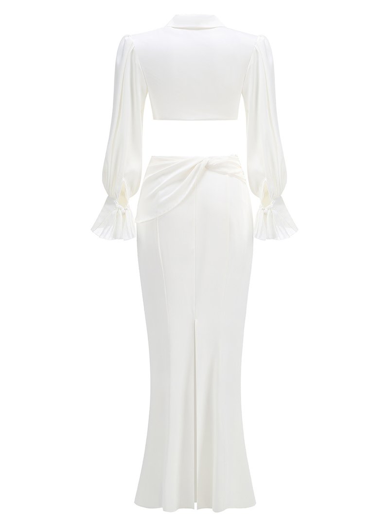 Cutout Blouse & Draped Skirt Set H6548