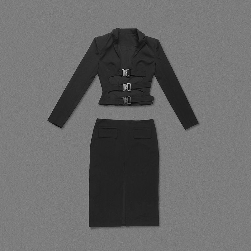 Cutout Buckle Blazer Dress H6069