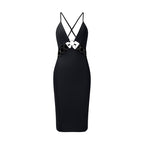 Cutout Chain Detail Black Bodycon Dress H6687