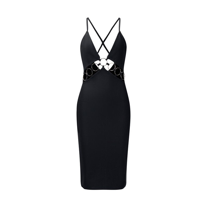 Cutout Chain Detail Black Bodycon Dress H6687