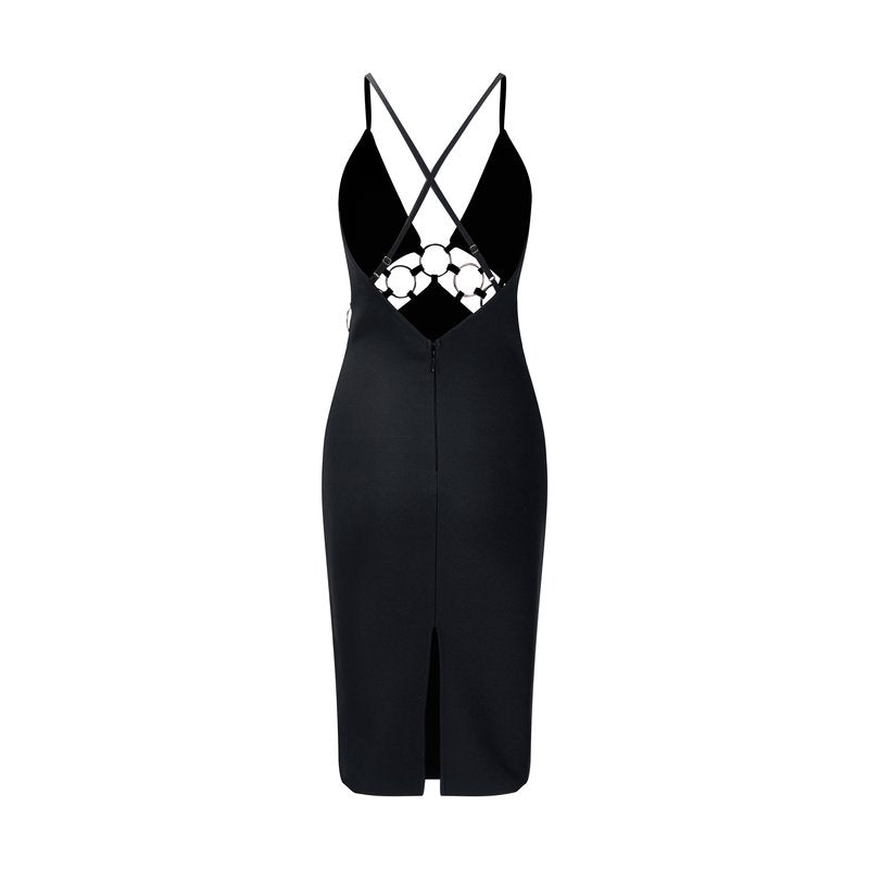 Cutout Chain Detail Black Bodycon Dress H6687