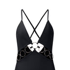 Cutout Chain Detail Black Bodycon Dress H6687