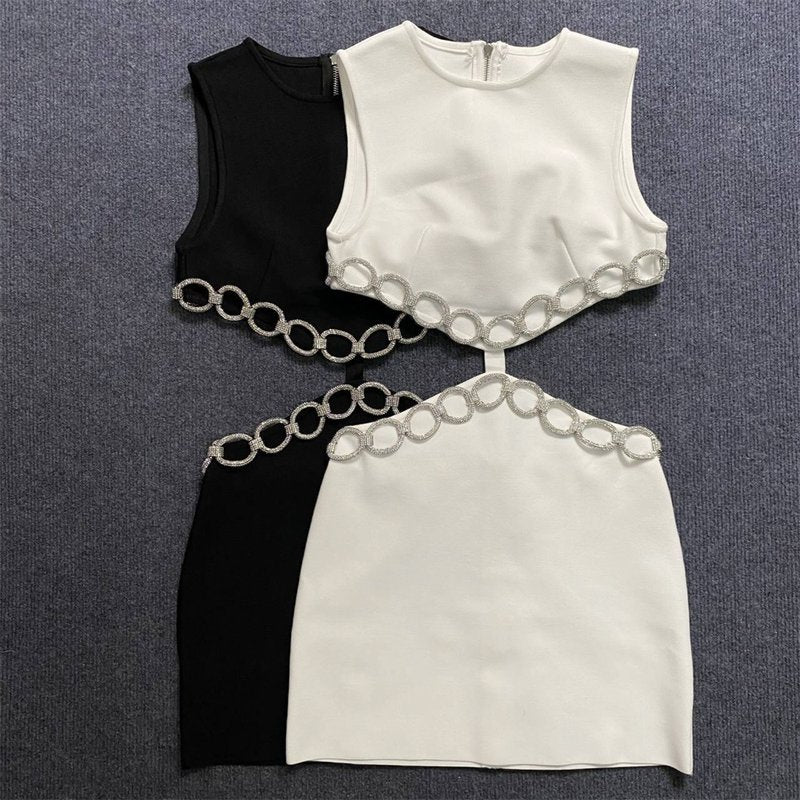 Cutout Chain Detail Mini Dress H5944
