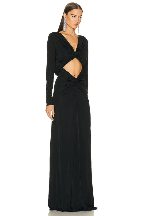 Cutout Draped Long Sleeve Gown H6072