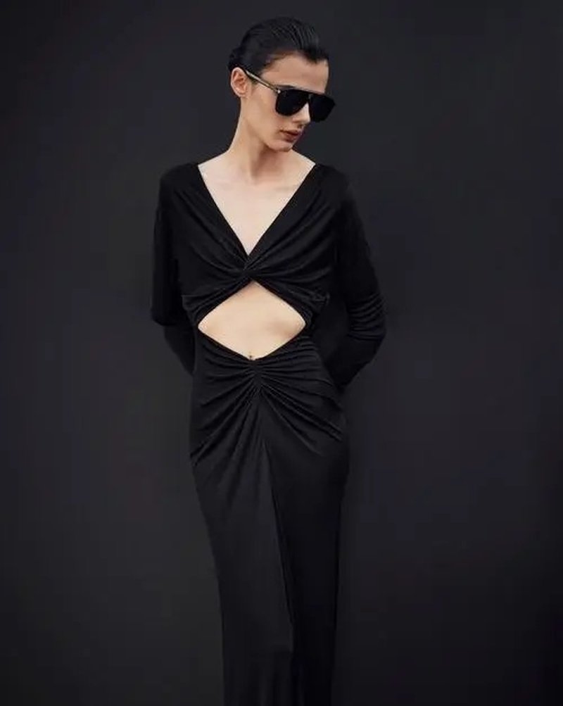 Cutout Draped Long Sleeve Gown H6072
