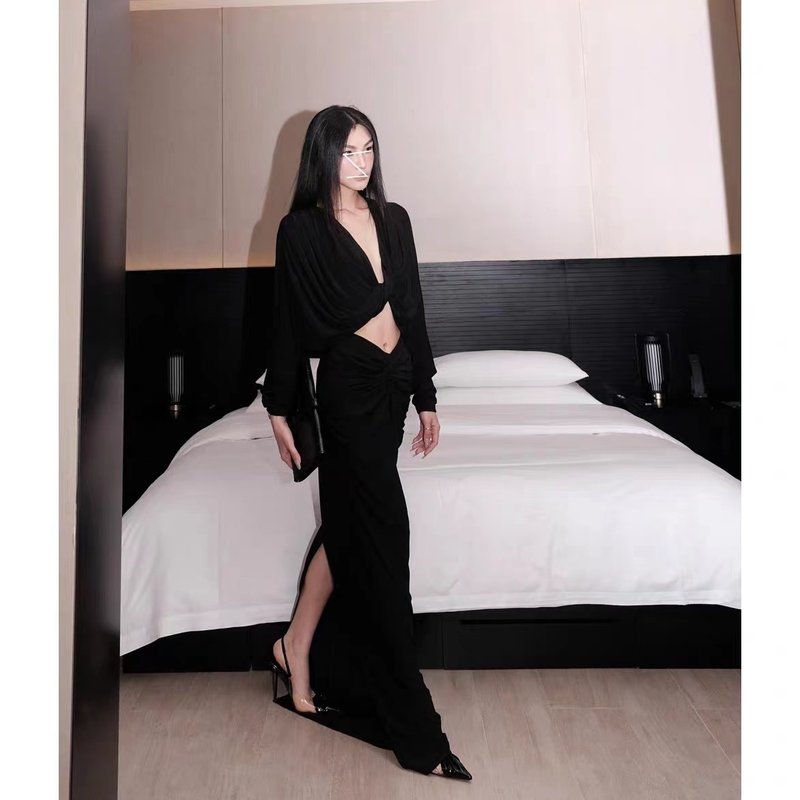 Cutout Draped Long Sleeve Gown H6072