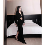 Cutout Draped Long Sleeve Gown H6072
