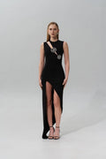 Cutout Embellished Black Maxi Dress H6848