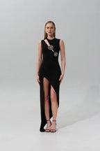 Cutout Embellished Black Maxi Dress H6848