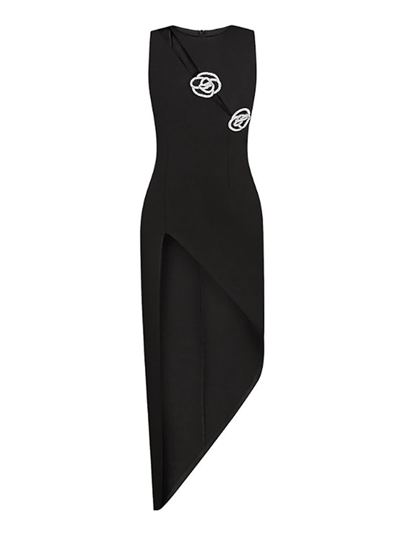 Cutout Embellished Black Maxi Dress H6848