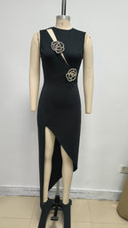 Cutout Embellished Black Maxi Dress H6848