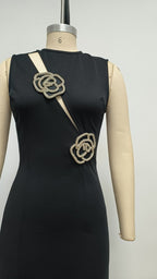 Cutout Embellished Black Maxi Dress H6848