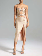 Cutout Embellished Midi Dress H6474