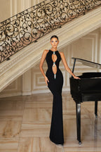Cutout Gem Embellished Halter Gown H6666