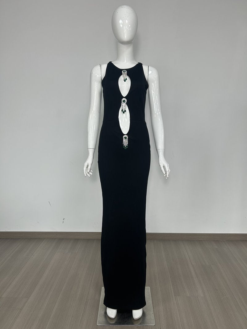 Cutout Gem Embellished Halter Gown H6666