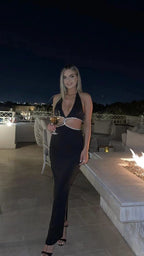 Cutout Halter Neck Bandage Dress H5455