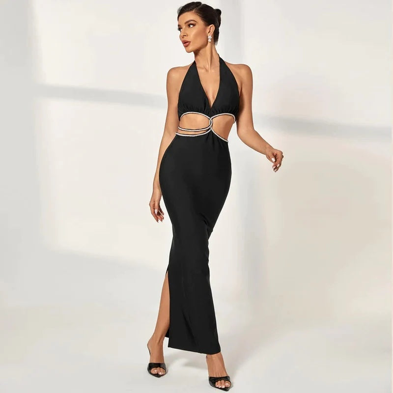 Cutout Halter Neck Bandage Dress H5455