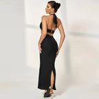 Cutout Halter Neck Bandage Dress H5455