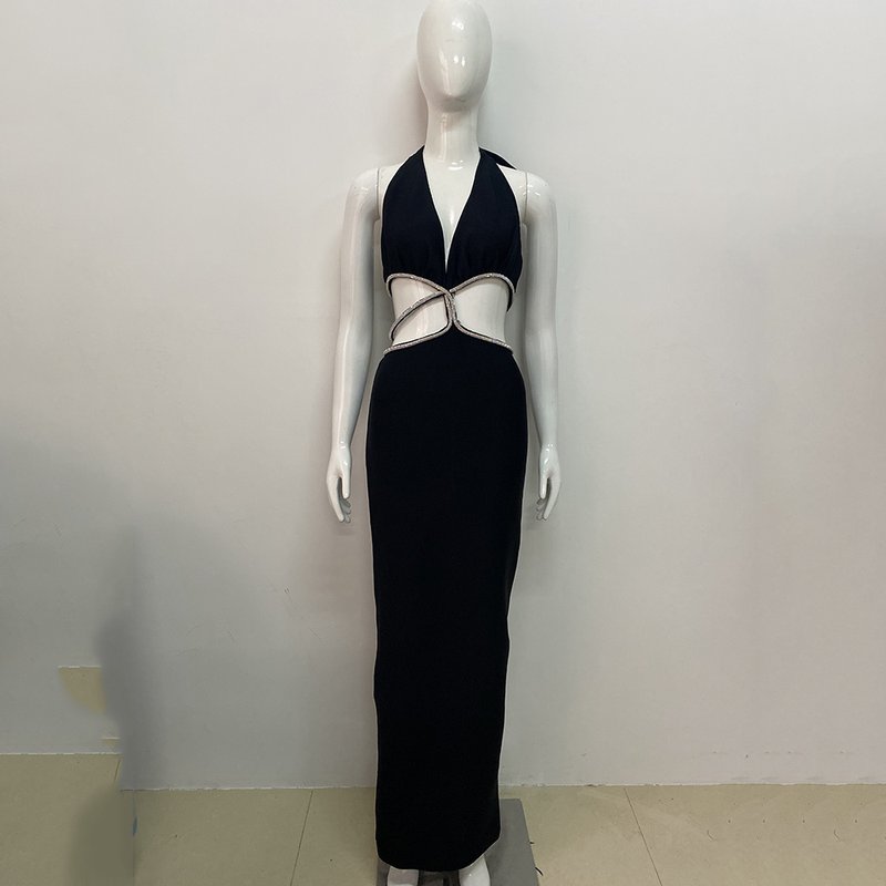 Cutout Halter Neck Bandage Dress H5455