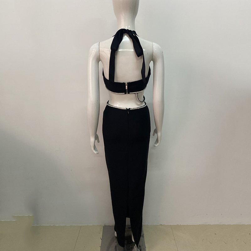 Cutout Halter Neck Bandage Dress H5455