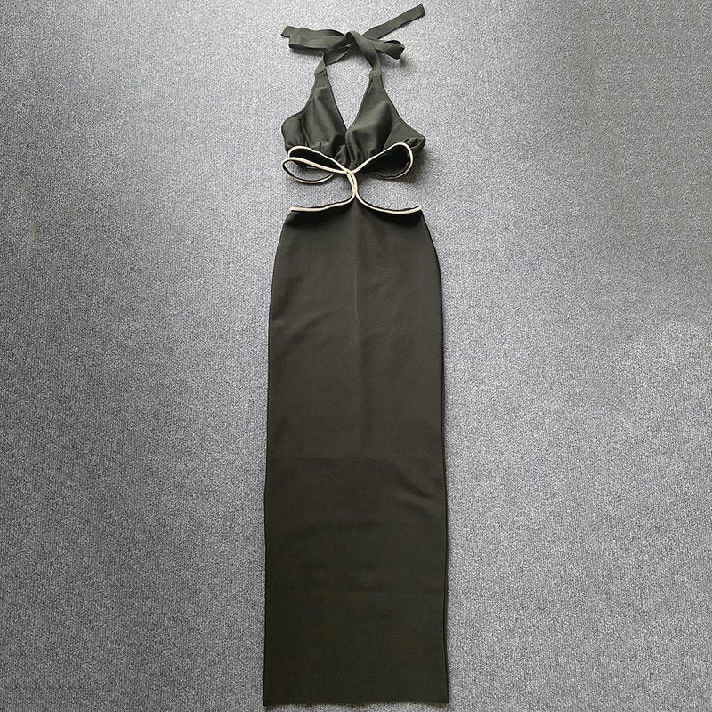 Cutout Halter Neck Bandage Dress H5455