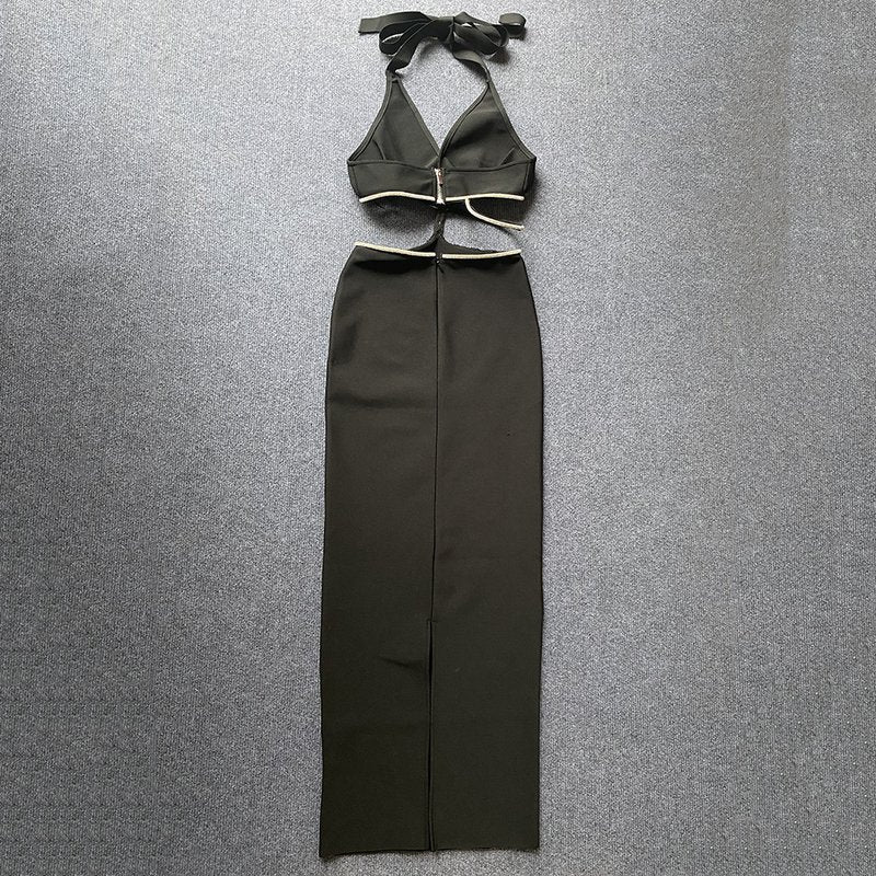 Cutout Halter Neck Bandage Dress H5455