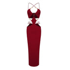 Cutout Halter Red Midi Dress H5972
