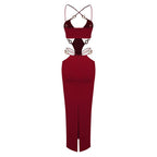 Cutout Halter Red Midi Dress H5972