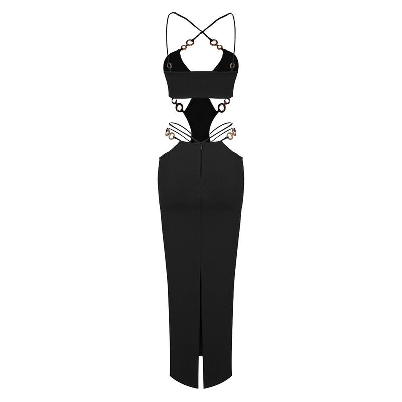Cutout Halter Red Midi Dress H5972