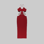 Cutout Halter Red Midi Dress H5972