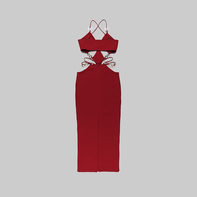 Cutout Halter Red Midi Dress H5972
